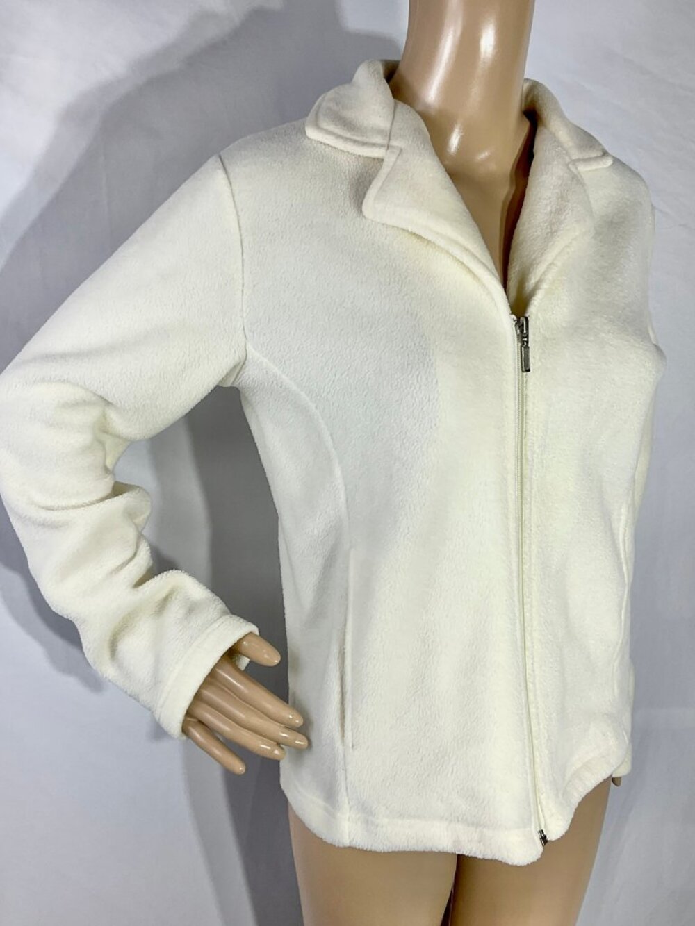 Kim Rogers Sz S Cream Fleece Jacket Zip Front Cozy Coat Layers